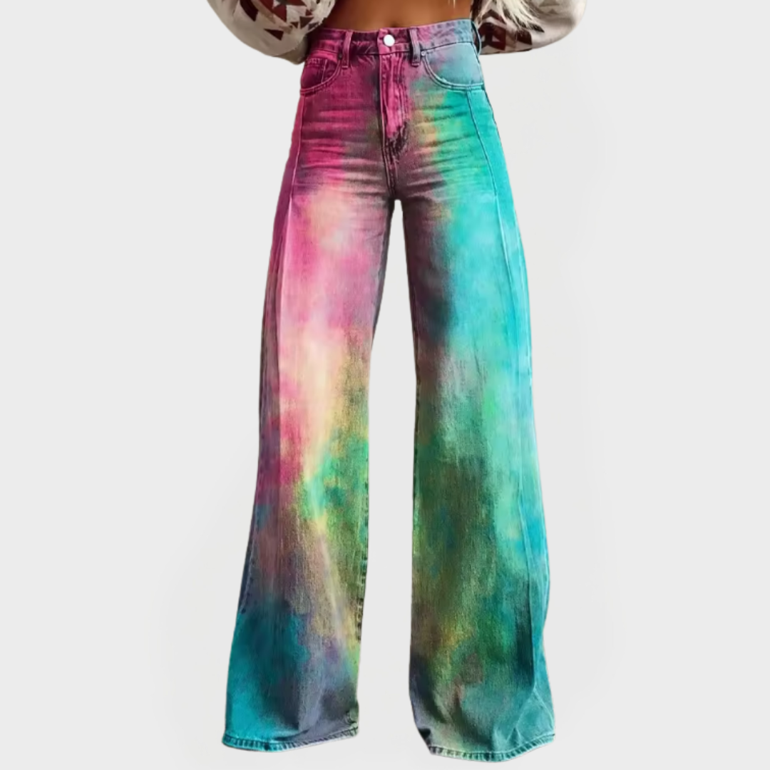 Πολύχρωμο Τζιν Tie-Dye με Φαρδιά Μπατζάκια