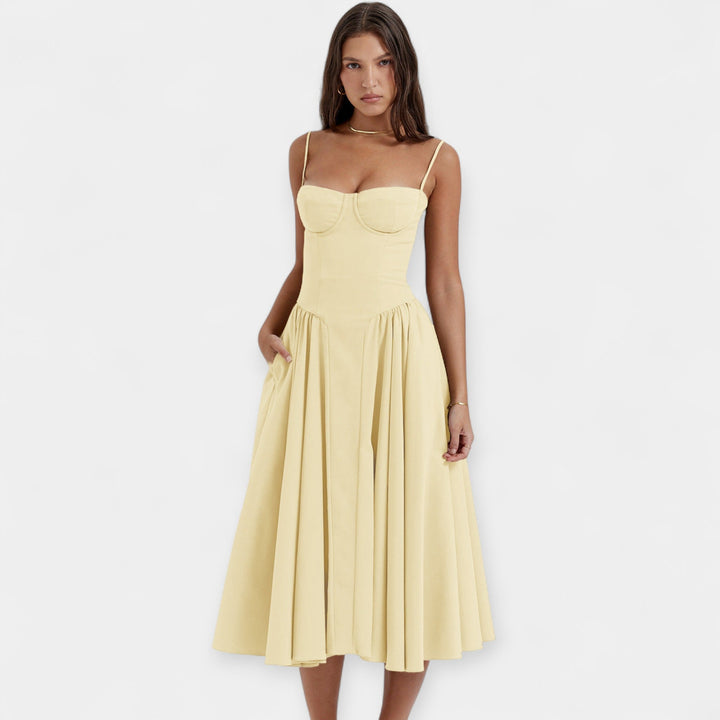 Ρετρό Μίντι Φόρεμα με Λεπτές Τιράντες