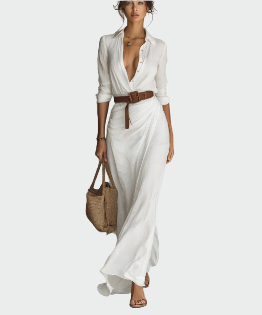 Μάξι Μακρύ Φόρεμα με Γιακά Ριβέρ