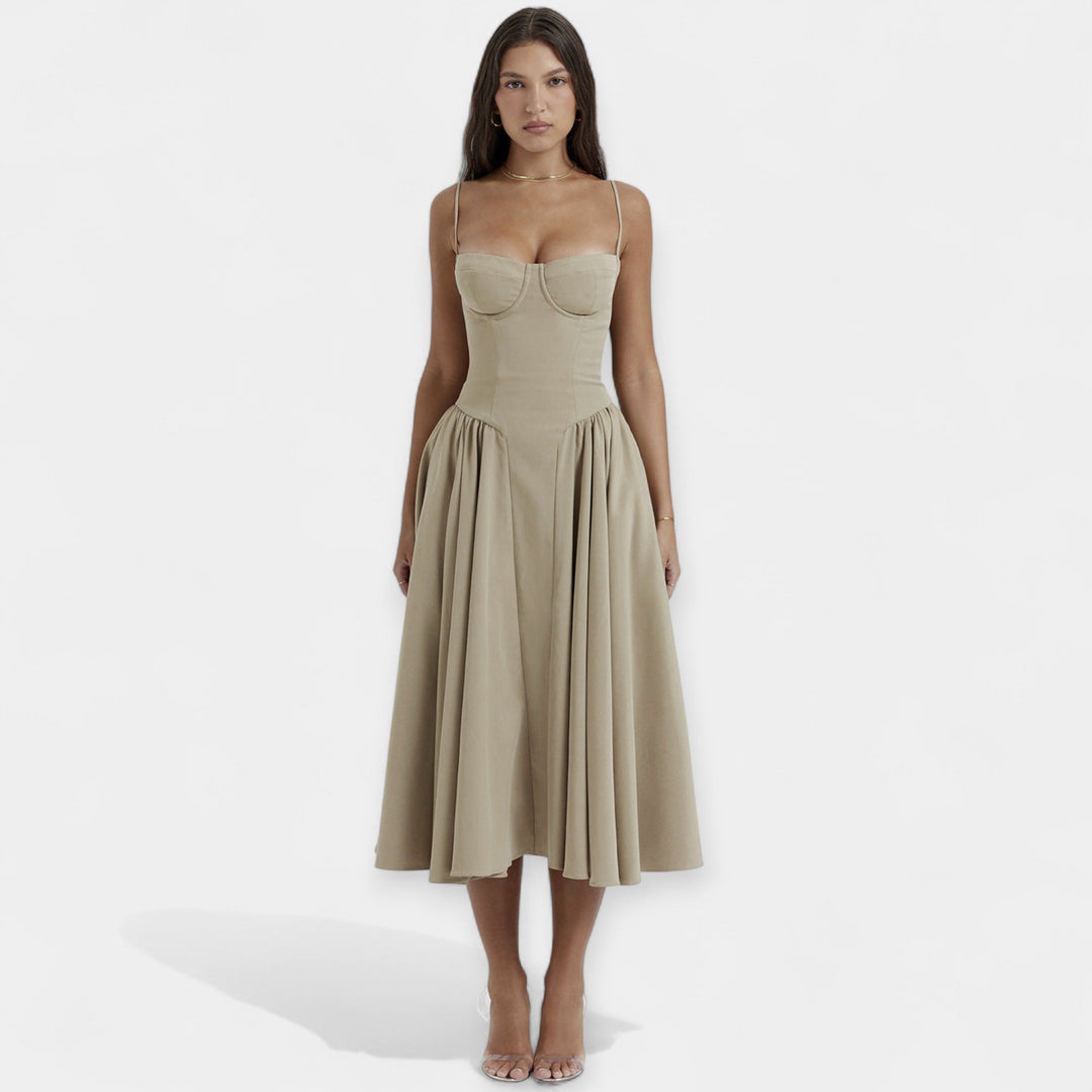 Ρετρό Μίντι Φόρεμα με Λεπτές Τιράντες