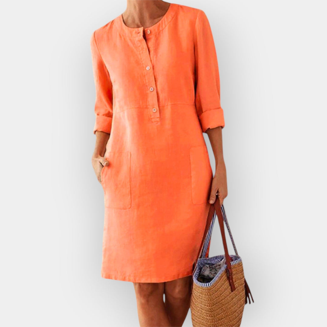 Κομψό Βαμβακερό Μίντι Φόρεμα με Απλή Σχεδίαση