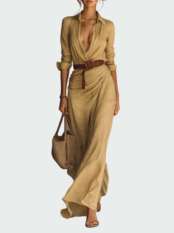 Μάξι Μακρύ Φόρεμα με Γιακά Ριβέρ