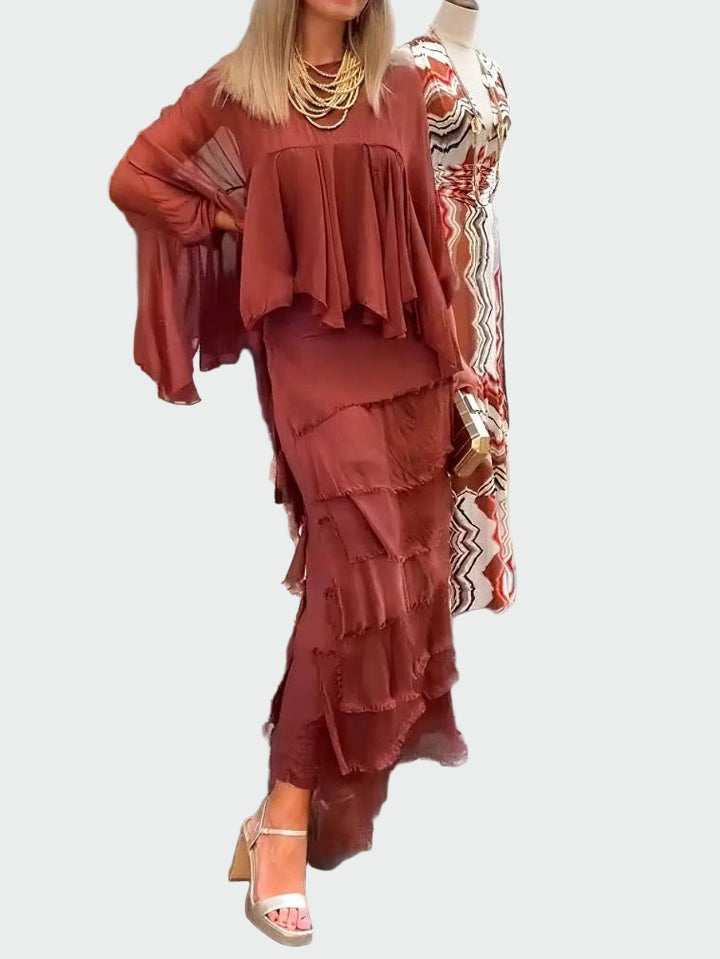 Ασύμμετρο Φόρεμα με Στρώσεις και Βολάν