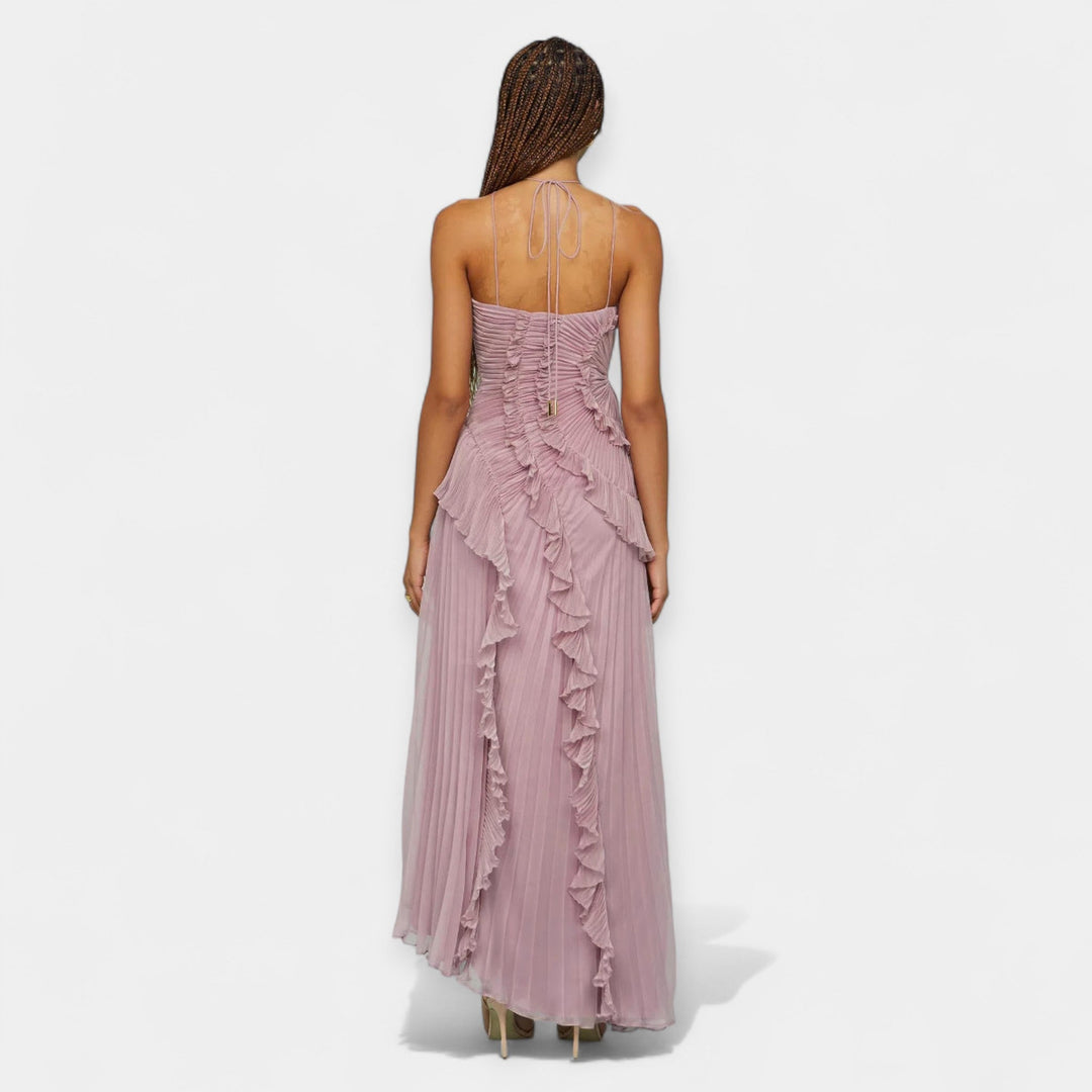 Λιλά Μίντι Φόρεμα με Ρυθμιστικά Βολάν