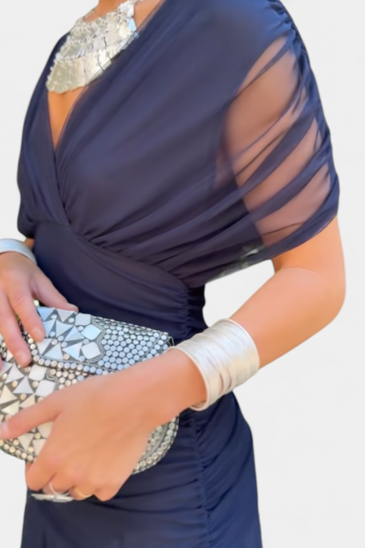 Μακρύ Φόρεμα με Φλοράλ Σχέδιο και V Ντεκολτέ