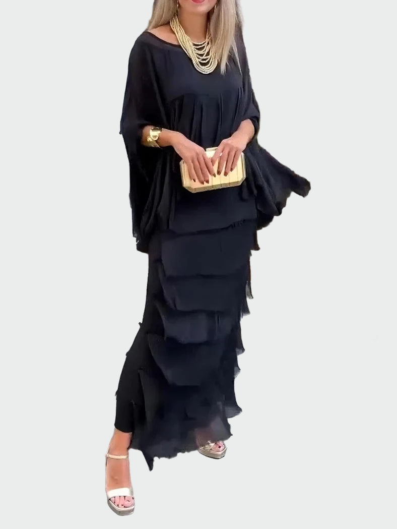 Ασύμμετρο Φόρεμα με Στρώσεις και Βολάν