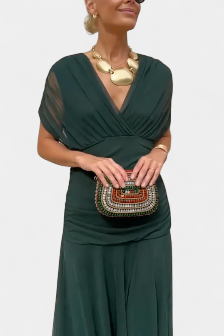 Μακρύ Φόρεμα με Φλοράλ Σχέδιο και V Ντεκολτέ