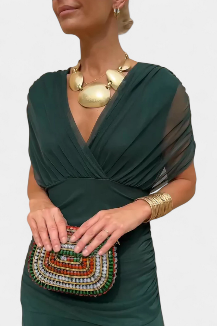 Μακρύ Φόρεμα με Φλοράλ Σχέδιο και V Ντεκολτέ