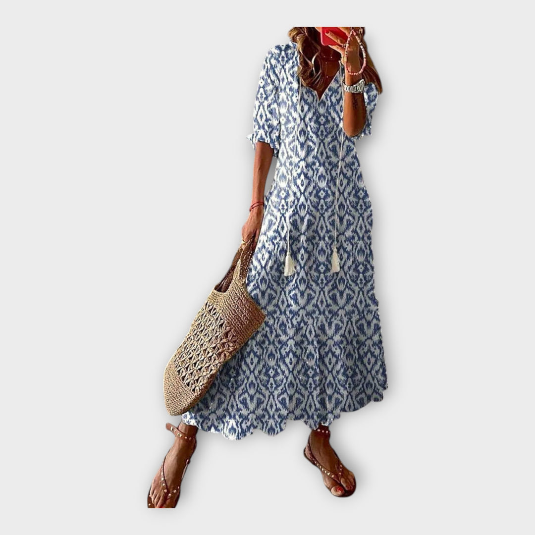 Φόρεμα Βιντάζ με Κέντημα και V Λαιμόκοψη