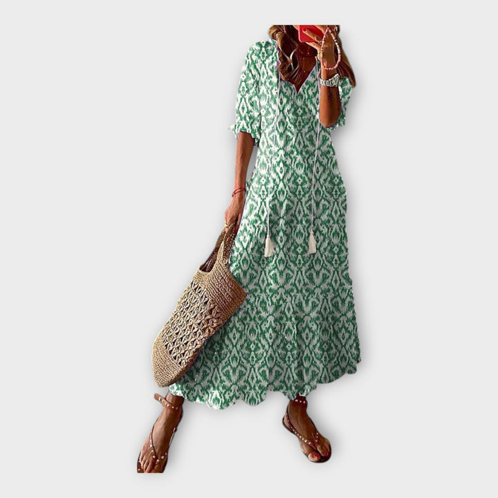 Φόρεμα Βιντάζ με Κέντημα και V Λαιμόκοψη