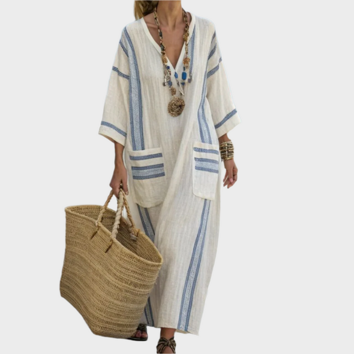 Καφτάνι με Ρίγες και Oversized Τσέπες