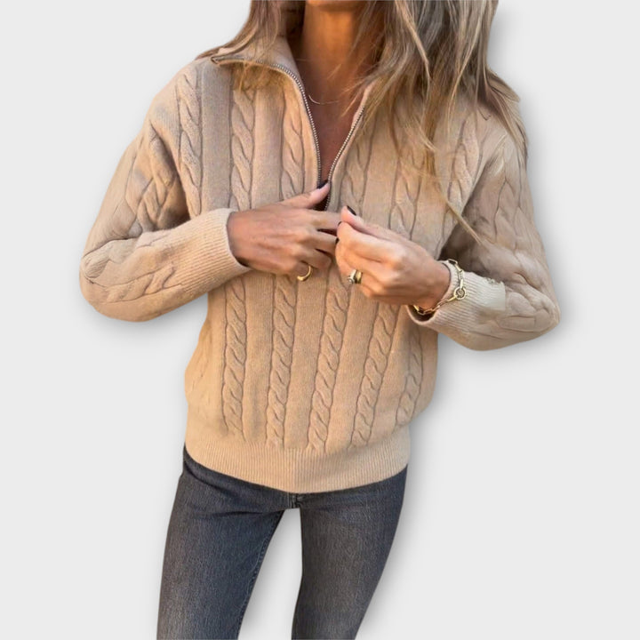 Πλεκτή Ζακέτα με Φερμουάρ και Κομψή Πλέξη