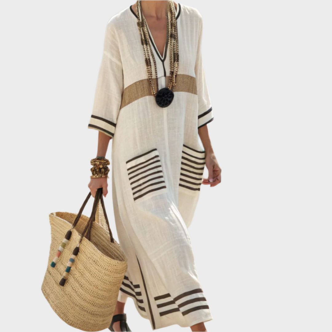 Καφτάνι με Ρίγες και Oversized Τσέπες