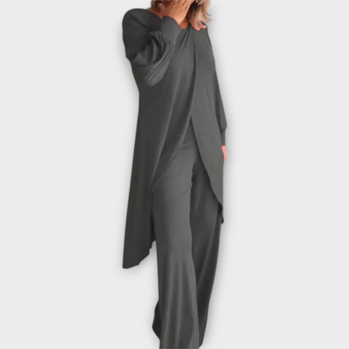 Κομψό Σετ με Ασύμμετρο Τοπ και Παντελόνα