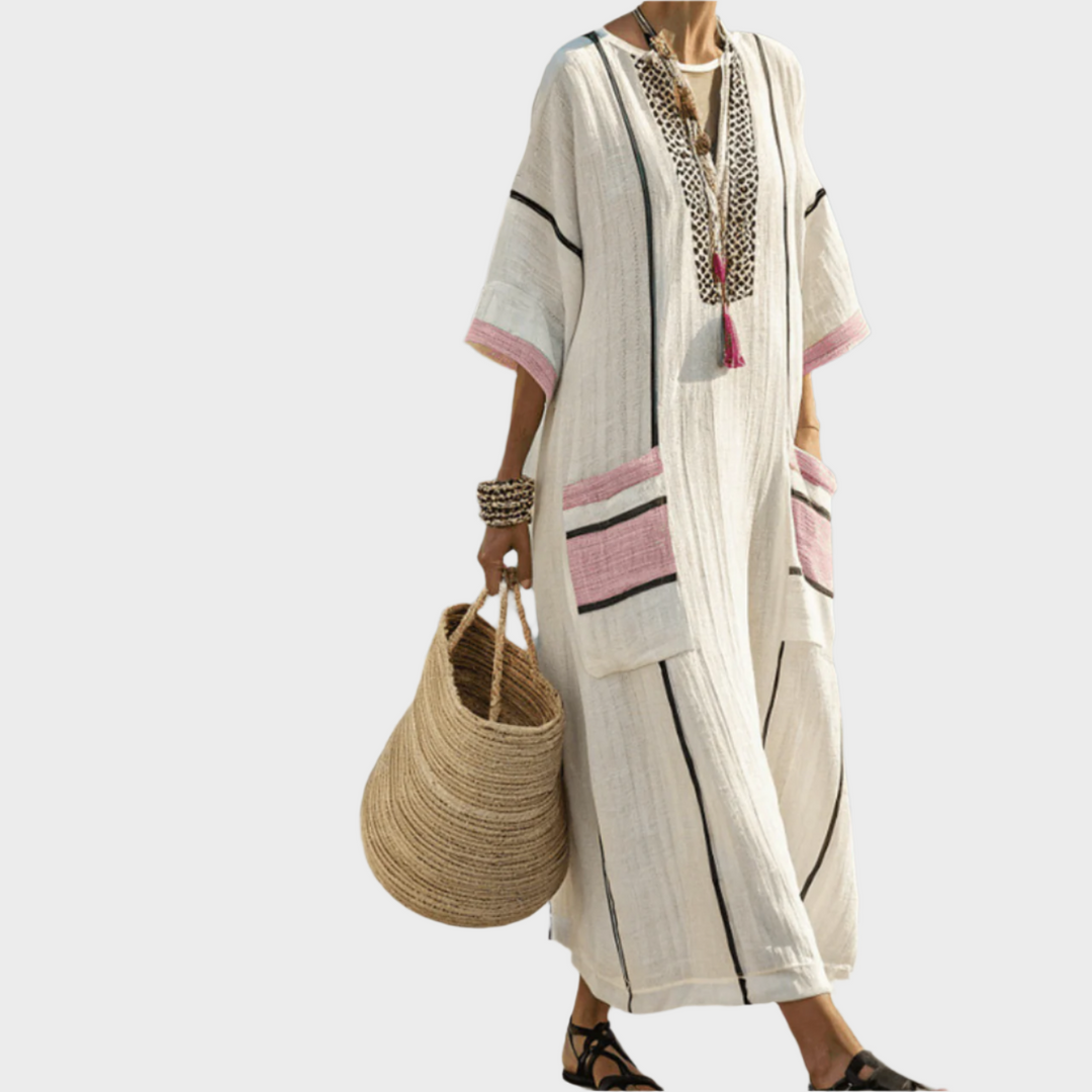 Καφτάνι με Ρίγες και Oversized Τσέπες