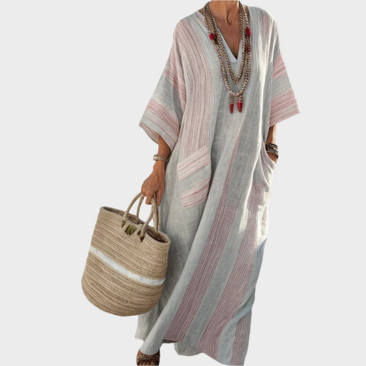 Καφτάνι με Ρίγες και Oversized Τσέπες