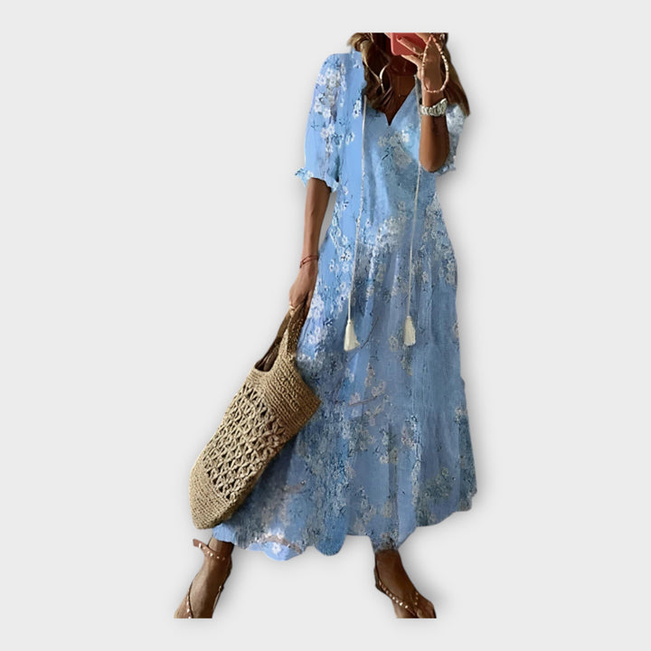 Φόρεμα Βιντάζ με Κέντημα και V Λαιμόκοψη