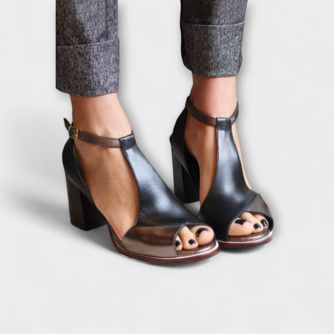 Γυναικεία Δερμάτινα Πέδιλα με Τακούνι