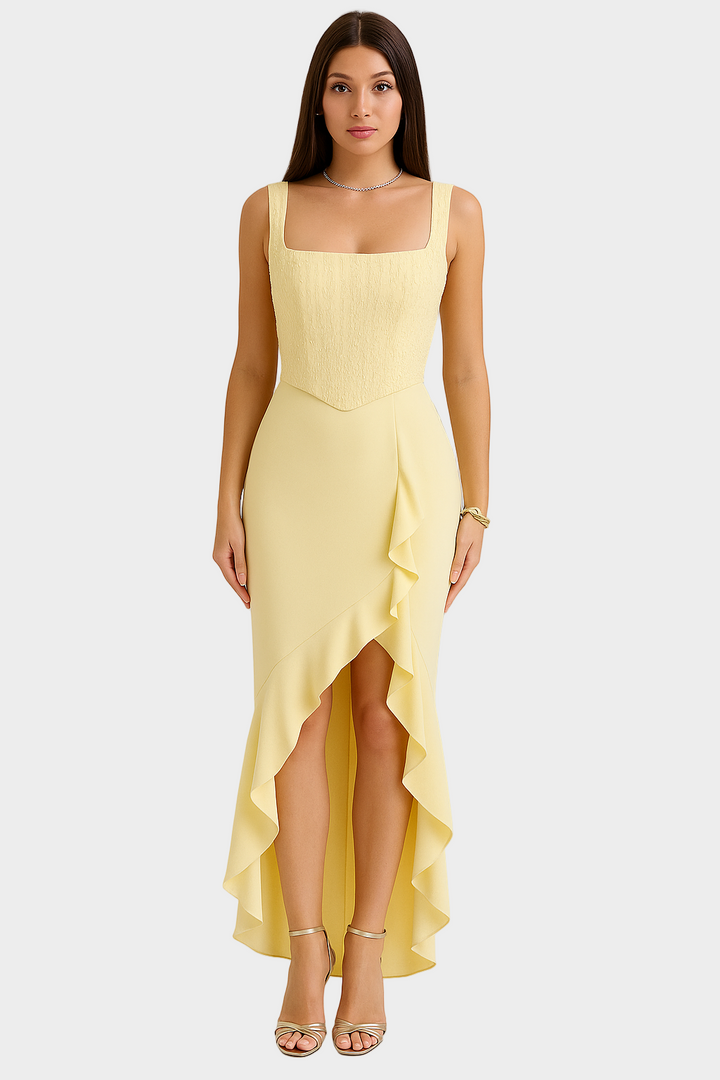 Σατέν κορσέ φόρεμα με βολάν