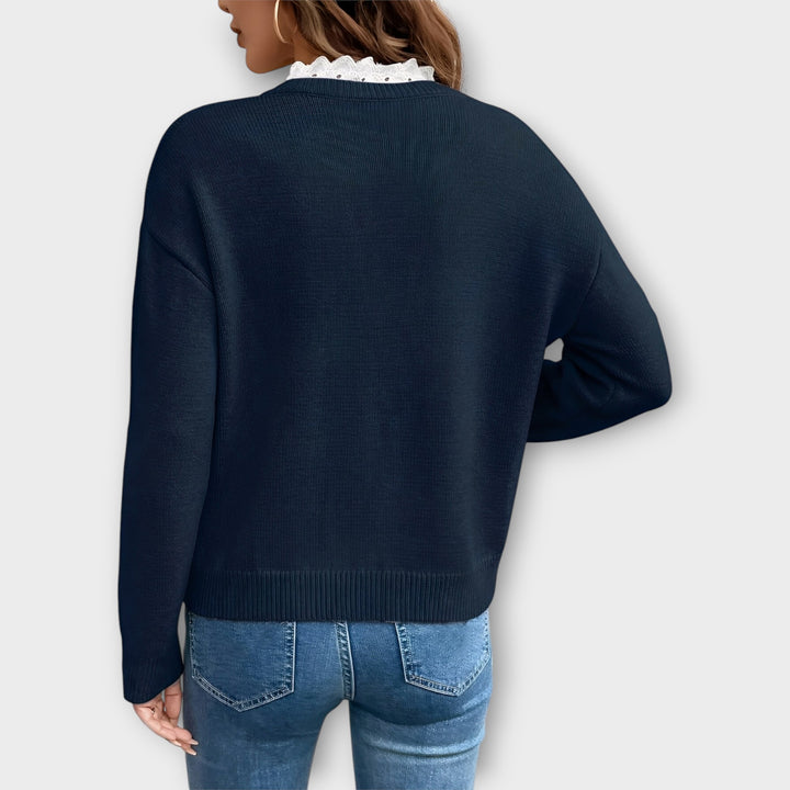 Πλεκτή Μπλούζα με Λεπτομέρεια Δαντέλας στο Ντεκολτέ