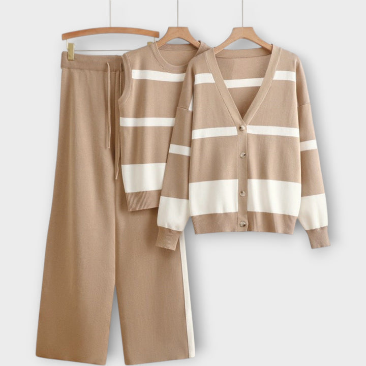 Πλεκτό Σετ με Ζακέτα, Μπλούζα και Παντελόνι