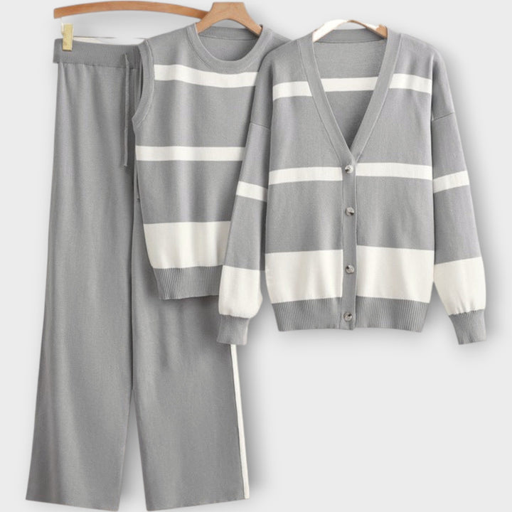 Πλεκτό Σετ με Ζακέτα, Μπλούζα και Παντελόνι