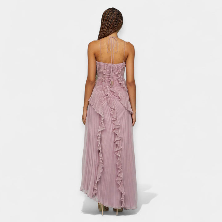 Λιλά Μίντι Φόρεμα με Ρυθμιστικά Βολάν