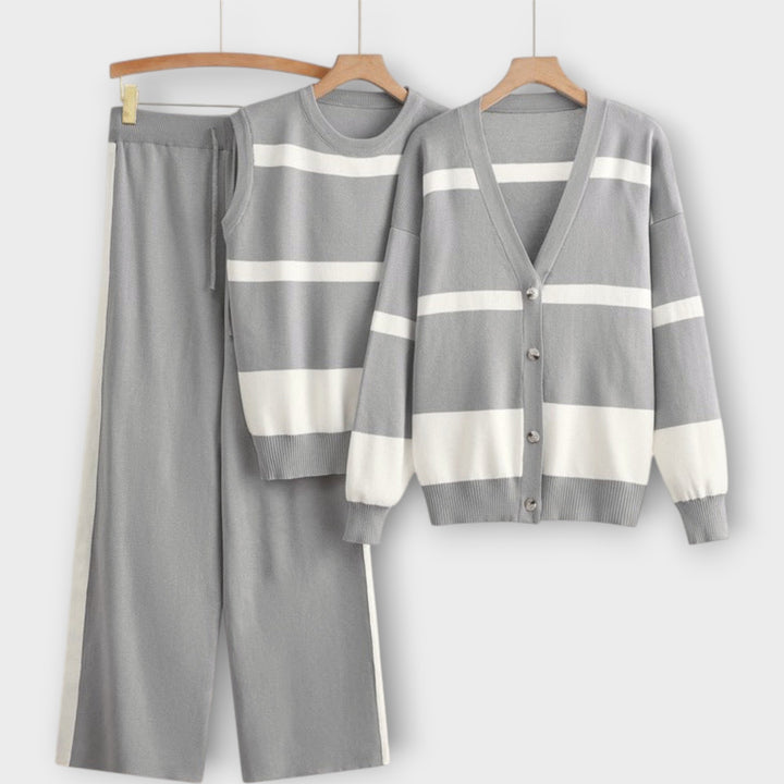 Πλεκτό Σετ με Ζακέτα, Μπλούζα και Παντελόνι