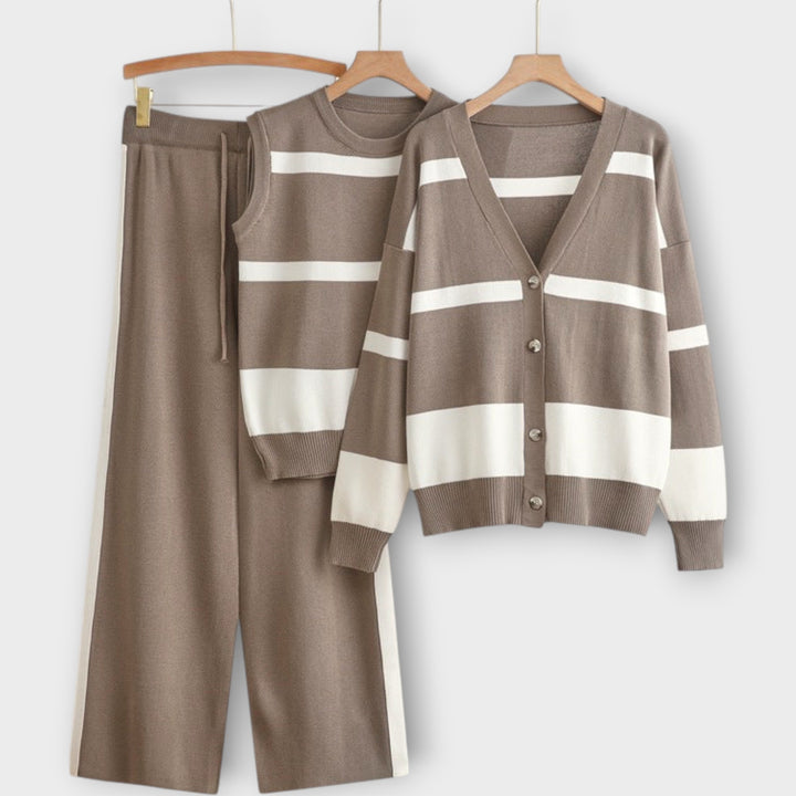 Πλεκτό Σετ με Ζακέτα, Μπλούζα και Παντελόνι