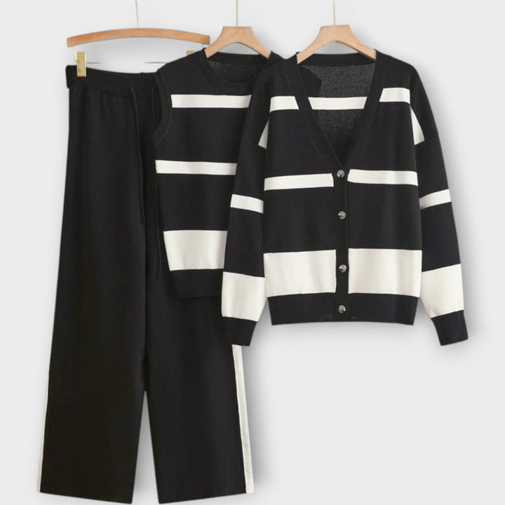 Πλεκτό Σετ με Ζακέτα, Μπλούζα και Παντελόνι