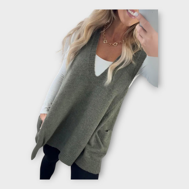 Πλεκτό Γιλέκο με Χαλαρή Εφαρμογή