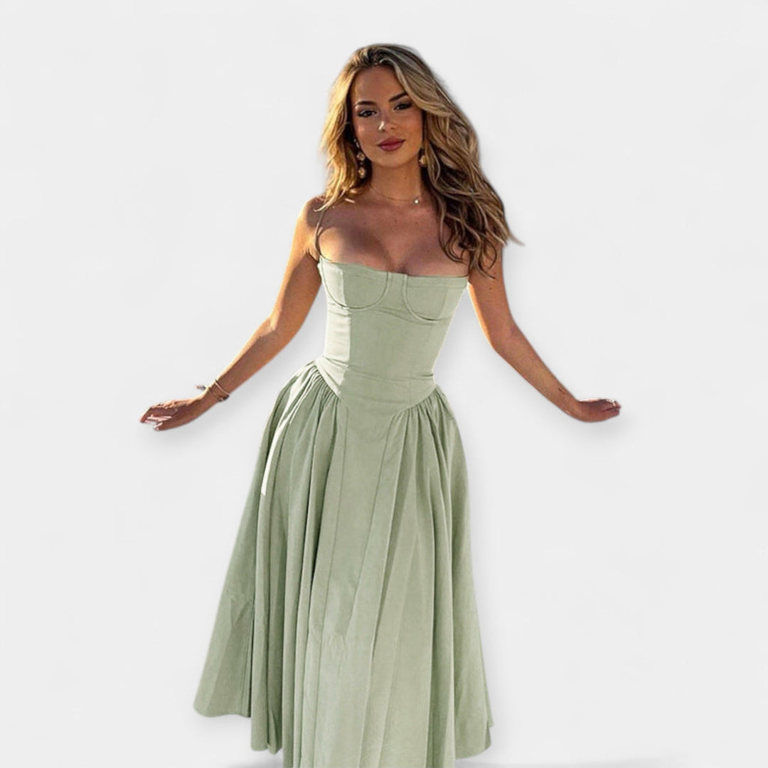 Ρετρό Μίντι Φόρεμα με Λεπτές Τιράντες