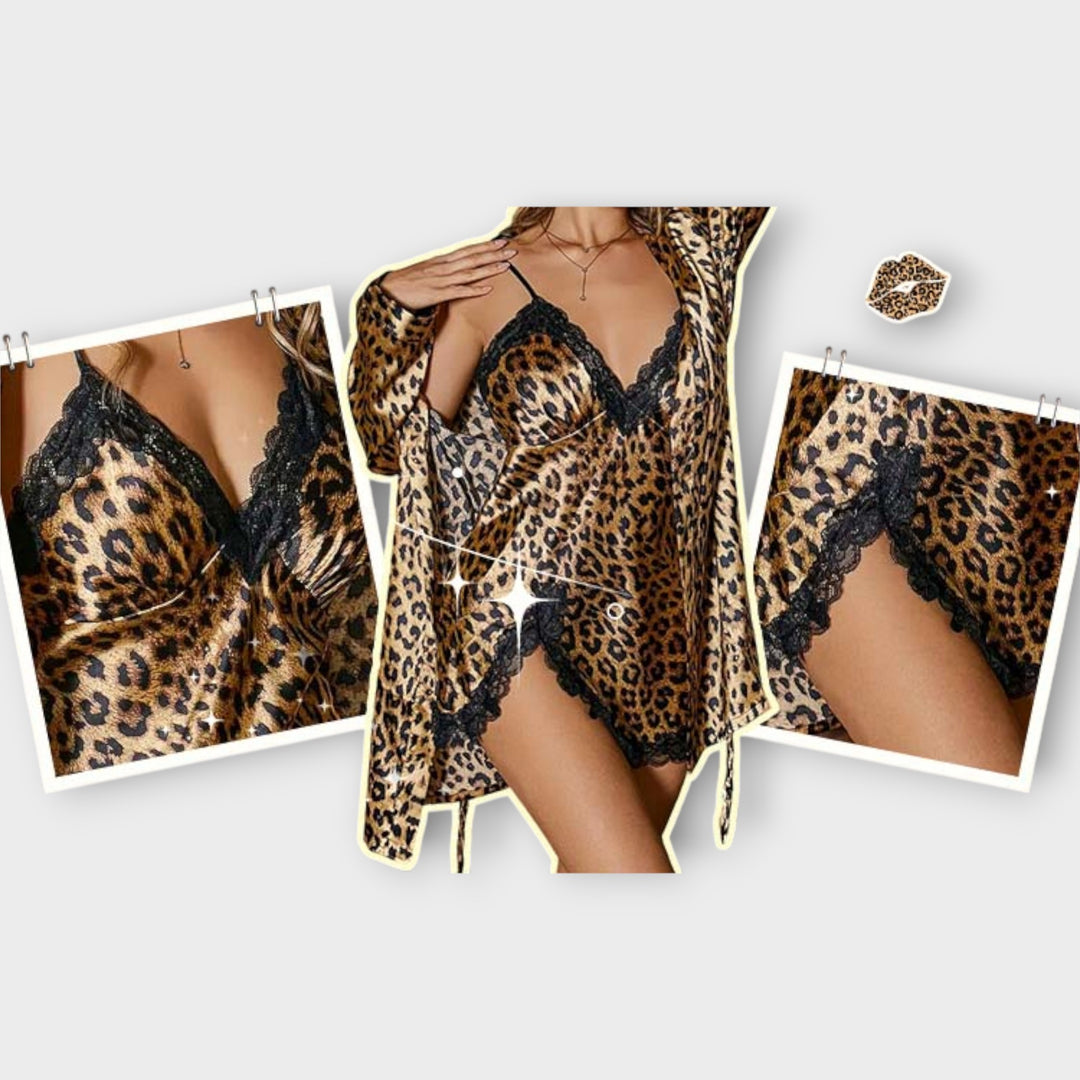 Κομψό Σατέν Σετ Νυχτικιάς με Δαντέλα