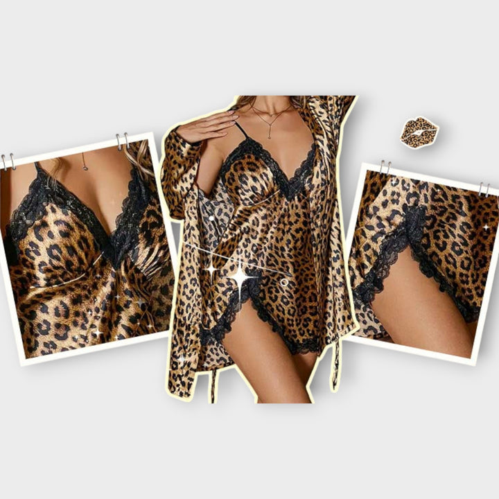 Κομψό Σατέν Σετ Νυχτικιάς με Δαντέλα