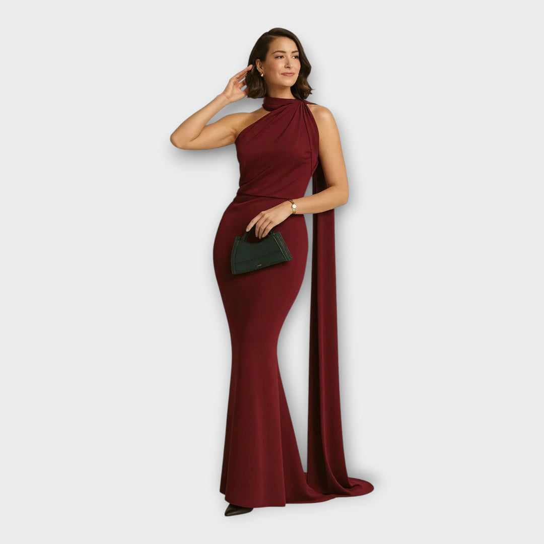 Μακρύ Εντυπωσιακό Φόρεμα με Ασύμμετρο Ντεκολτέ