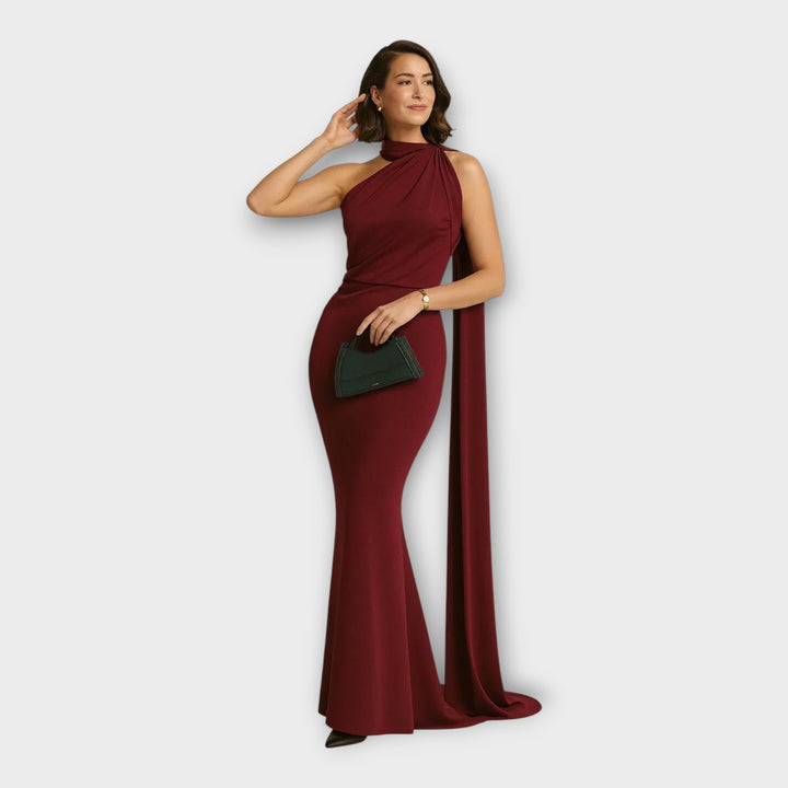 Μακρύ Εντυπωσιακό Φόρεμα με Ασύμμετρο Ντεκολτέ