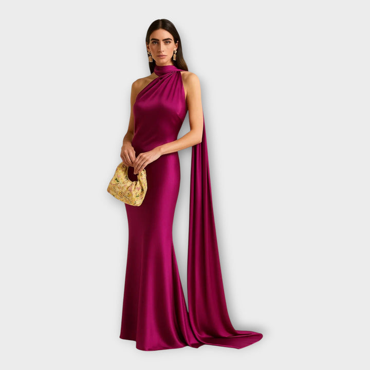 Μακρύ Εντυπωσιακό Φόρεμα με Ασύμμετρο Ντεκολτέ