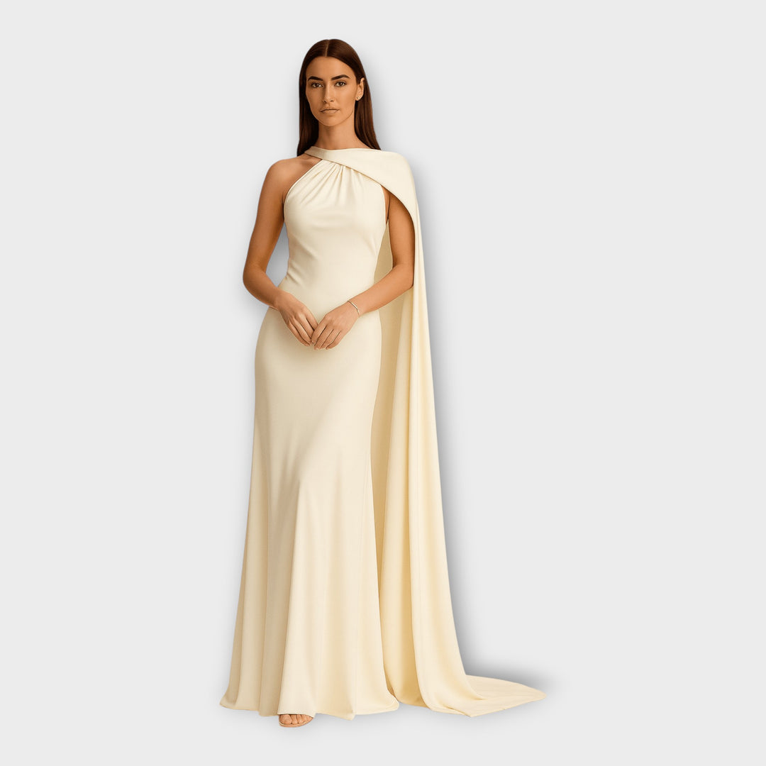 Μακρύ Εντυπωσιακό Φόρεμα με Ασύμμετρο Ντεκολτέ