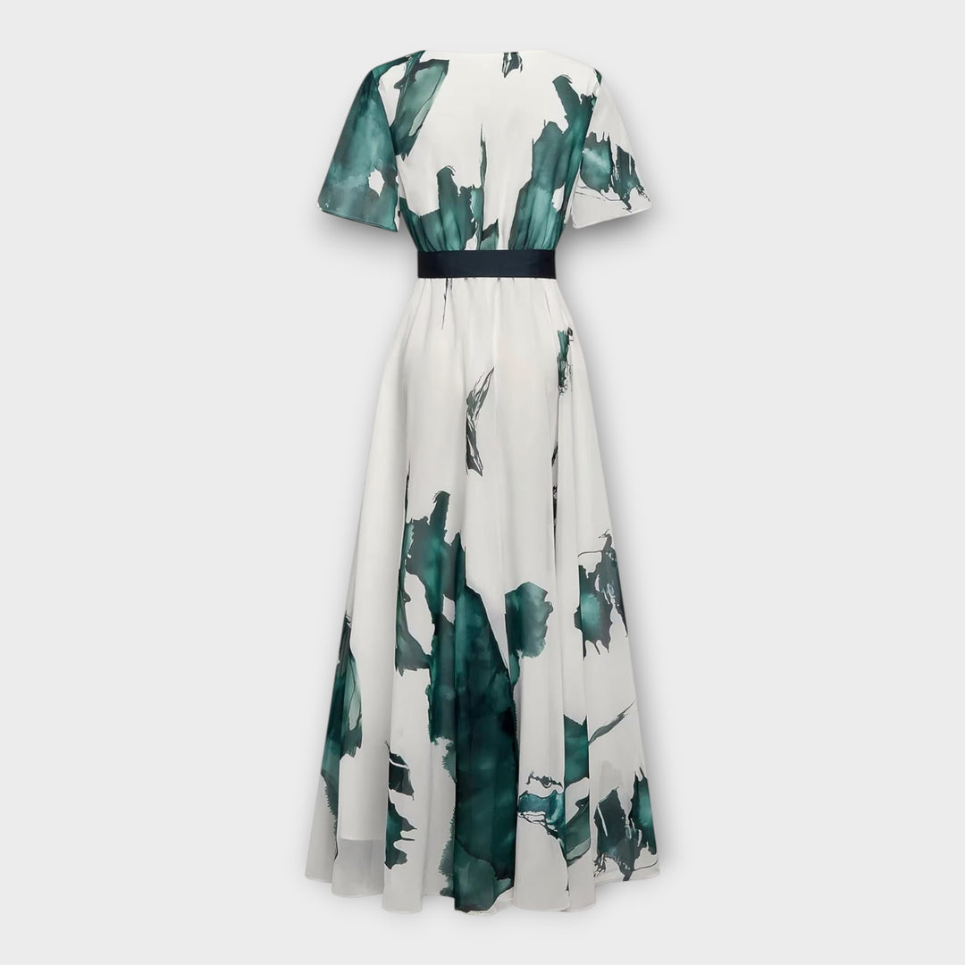 Μακρύ φόρεμα με ζώνη και αέρινη γραμμή