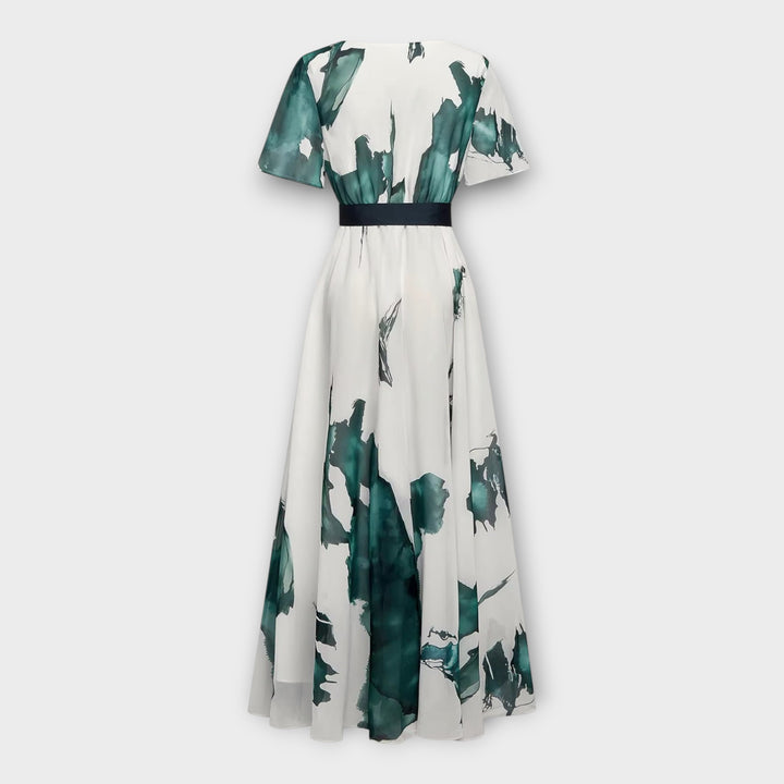 Μακρύ φόρεμα με ζώνη και αέρινη γραμμή