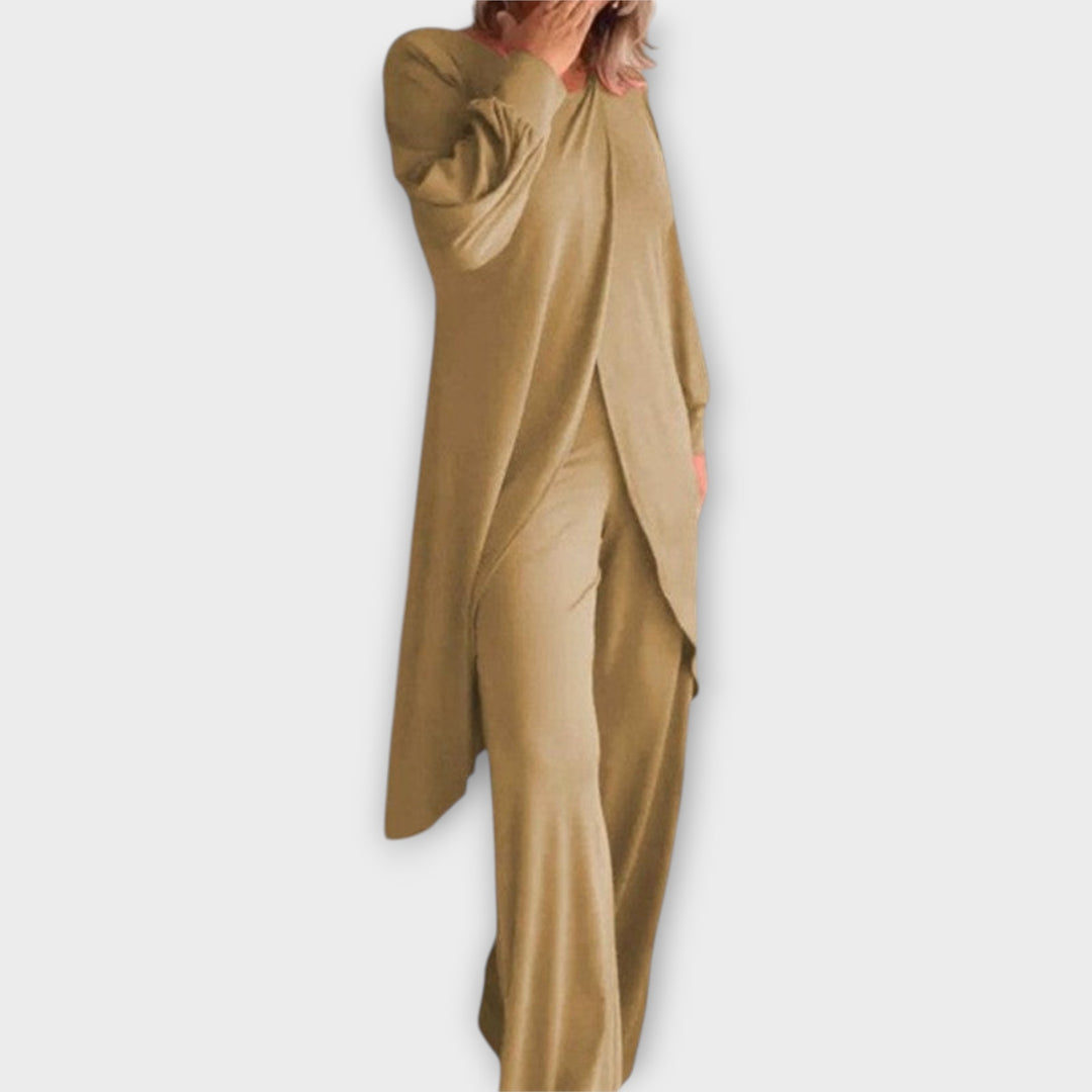 Κομψό Σετ με Ασύμμετρο Τοπ και Παντελόνα