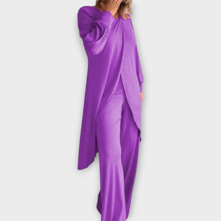 Κομψό Σετ με Ασύμμετρο Τοπ και Παντελόνα