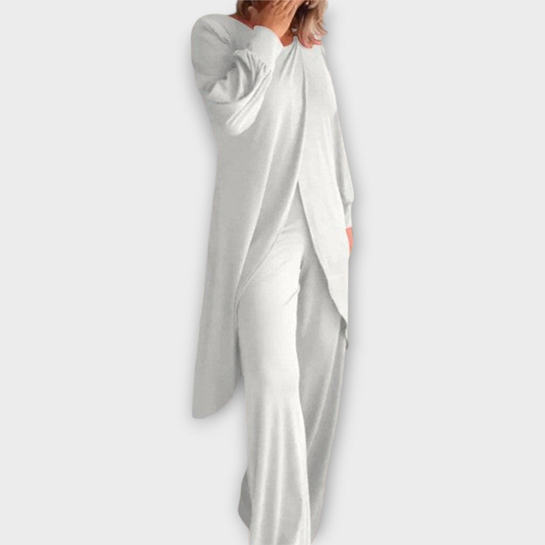 Κομψό Σετ με Ασύμμετρο Τοπ και Παντελόνα