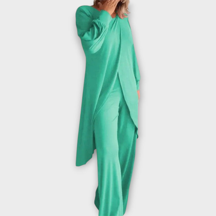 Κομψό Σετ με Ασύμμετρο Τοπ και Παντελόνα