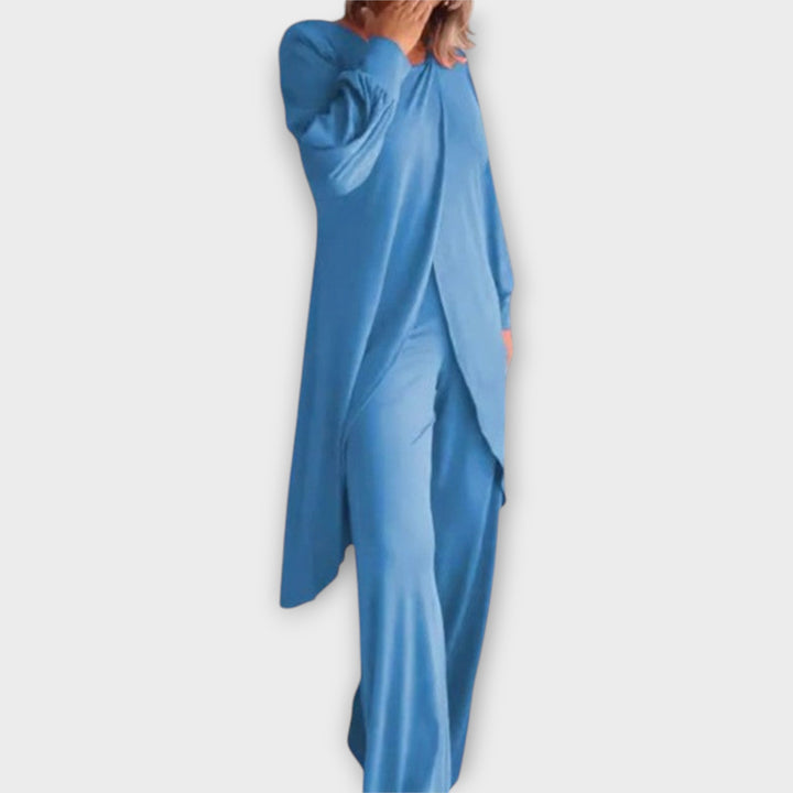 Κομψό Σετ με Ασύμμετρο Τοπ και Παντελόνα