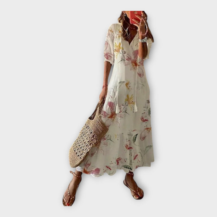 Φόρεμα Βιντάζ με Κέντημα και V Λαιμόκοψη