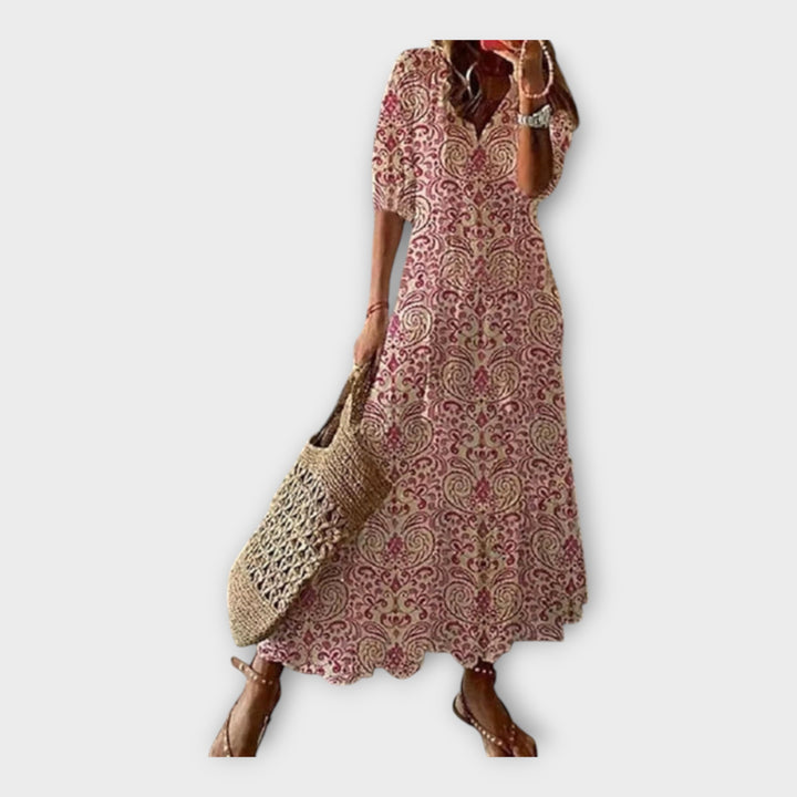 Φόρεμα Βιντάζ με Κέντημα και V Λαιμόκοψη