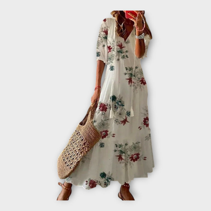 Φόρεμα Βιντάζ με Κέντημα και V Λαιμόκοψη